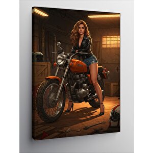 Kanvas Tablo Motorda Güçlü Kadın 100x140 cm