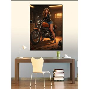 Kanvas Tablo Motorda Güçlü Kadın 100x140 cm