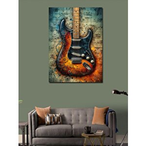 Kanvas Tablo Vintage Elektro Gitar Çizimi 100x140 cm