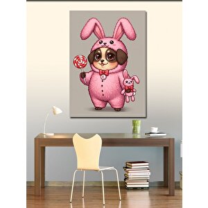 Kanvas Tablo Pembe Tavşan Ve Şeker 50x70 cm