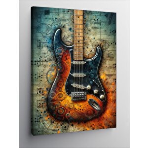Kanvas Tablo Vintage Elektro Gitar Çizimi 50x70 cm