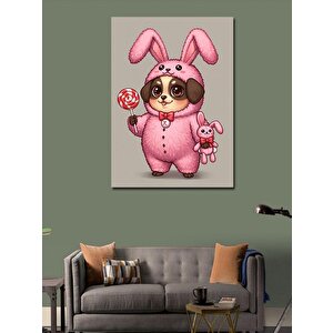 Kanvas Tablo Pembe Tavşan Ve Şeker 70x100 cm