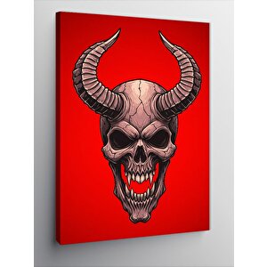 Kanvas Tablo Kırmızı Kafatası Ve Boynuz Figürü 50x70 cm