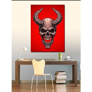 Kanvas Tablo Kırmızı Kafatası Ve Boynuz Figürü 70x100 cm