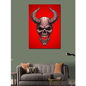 Kanvas Tablo Kırmızı Kafatası Ve Boynuz Figürü 70x100 cm