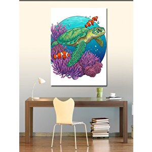 Kanvas Tablo Mercan Resifi Ve Kaplumbağa 50x70 cm