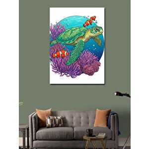 Kanvas Tablo Mercan Resifi Ve Kaplumbağa 50x70 cm