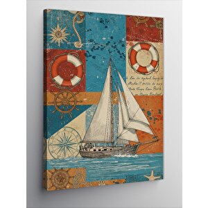 Kanvas Tablo Yelkenli Tekne Ve Vintage Poster 70x100 cm