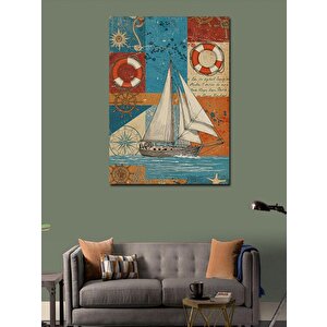 Kanvas Tablo Yelkenli Tekne Ve Vintage Poster 70x100 cm