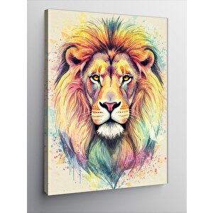 Kanvas Tablo Suluboya Renkli Aslan Portresi 70x100 cm