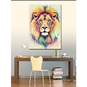 Kanvas Tablo Suluboya Renkli Aslan Portresi 70x100 cm