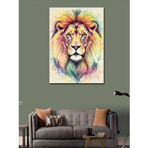 Kanvas Tablo Suluboya Renkli Aslan Portresi 70x100 cm
