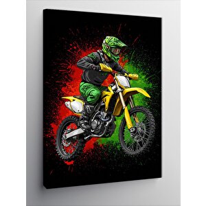 Kanvas Tablo Motokros Motoru Ve Yeşil Sürücü 70x100 cm