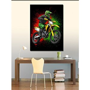 Kanvas Tablo Motokros Motoru Ve Yeşil Sürücü 70x100 cm