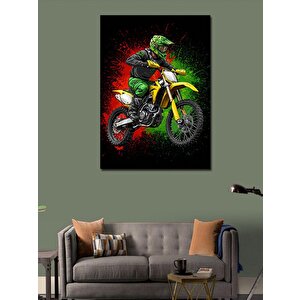 Kanvas Tablo Motokros Motoru Ve Yeşil Sürücü 70x100 cm