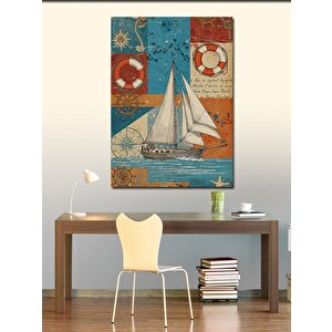 Kanvas Tablo Yelkenli Tekne Ve Vintage Poster 100x140 cm
