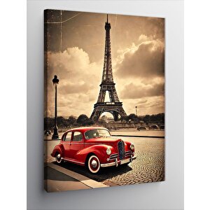 Kanvas Tablo Eyfel Kulesi Ve Vintage Araba 70x100 cm