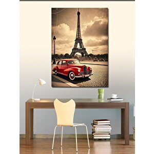Kanvas Tablo Eyfel Kulesi Ve Vintage Araba 70x100 cm