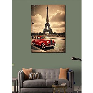 Kanvas Tablo Eyfel Kulesi Ve Vintage Araba 70x100 cm