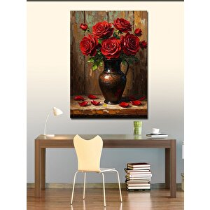 Kanvas Tablo Kırmızı Güller Ve Antik Vazo 100x140 cm