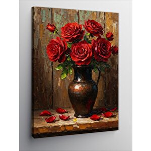 Kanvas Tablo Kırmızı Güller Ve Antik Vazo 70x100 cm