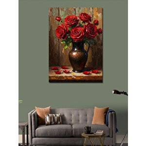 Kanvas Tablo Kırmızı Güller Ve Antik Vazo 70x100 cm