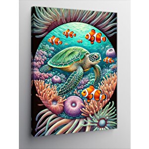 Kanvas Tablo Deniz Kaplumbağası Ve Mercan 70x100 cm