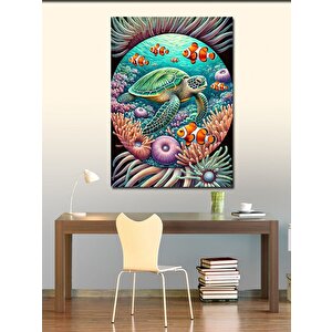 Kanvas Tablo Deniz Kaplumbağası Ve Mercan 70x100 cm