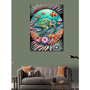 Kanvas Tablo Deniz Kaplumbağası Ve Mercan 70x100 cm