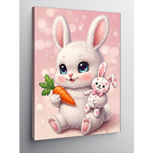 Kanvas Tablo Pembe Tavşan Ve Havuç 50x70 cm