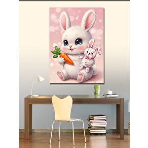 Kanvas Tablo Pembe Tavşan Ve Havuç 50x70 cm