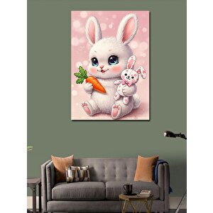 Kanvas Tablo Pembe Tavşan Ve Havuç 50x70 cm