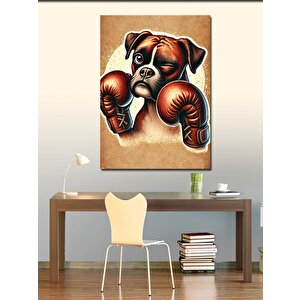 Kanvas Tablo Boks Eldiveni Takan Sevimli Köpek 50x70 cm