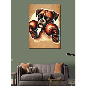 Kanvas Tablo Boks Eldiveni Takan Sevimli Köpek 50x70 cm