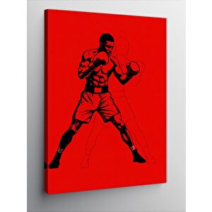 Kanvas Tablo Kırmızı Zemin Üzerinde Boksör 50x70 cm