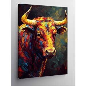Kanvas Tablo Boynuzlu Boğa Portresi 100x140 cm