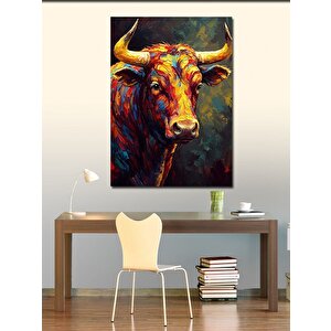 Kanvas Tablo Boynuzlu Boğa Portresi 100x140 cm