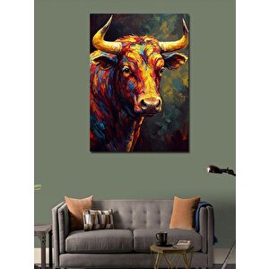 Kanvas Tablo Boynuzlu Boğa Portresi 100x140 cm