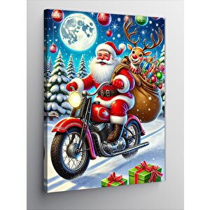 Kanvas Tablo Noel Baba Motorsiklet Üzerinde 70x100 cm