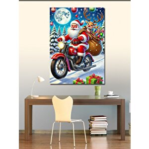 Kanvas Tablo Noel Baba Motorsiklet Üzerinde 70x100 cm