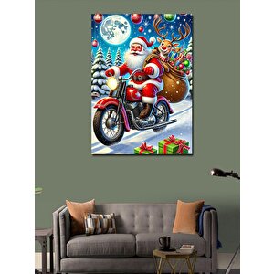 Kanvas Tablo Noel Baba Motorsiklet Üzerinde 70x100 cm