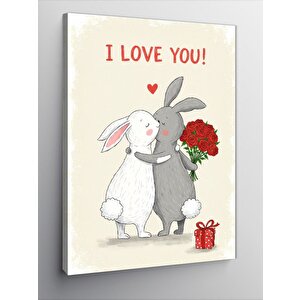 Kanvas Tablo "i Love You!" Ve Tavşan Çifti 50x70 cm