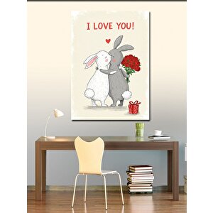 Kanvas Tablo "i Love You!" Ve Tavşan Çifti 100x140 cm