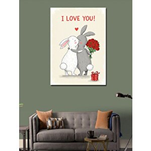 Kanvas Tablo "i Love You!" Ve Tavşan Çifti 100x140 cm