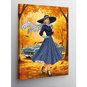 Kanvas Tablo Sonbahar Kadını Ve Mavi Elbise 70x100 cm