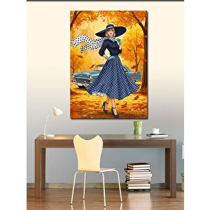 Kanvas Tablo Sonbahar Kadını Ve Mavi Elbise 70x100 cm