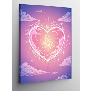 Kanvas Tablo Pembe Kalp Ve Bebek 50x70 cm