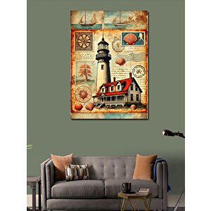 Kanvas Tablo Deniz Feneri Ve Vintage Harita 50x70 cm