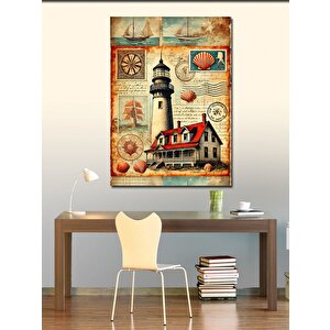 Kanvas Tablo Deniz Feneri Ve Vintage Harita 70x100 cm