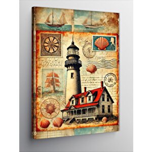 Kanvas Tablo Deniz Feneri Ve Vintage Harita 100x140 cm